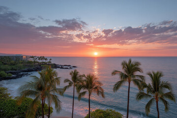 Obraz premium experience captivating ambiance of hawaii stunning sunsets where sky transforms into mesmerizing palette of pinks