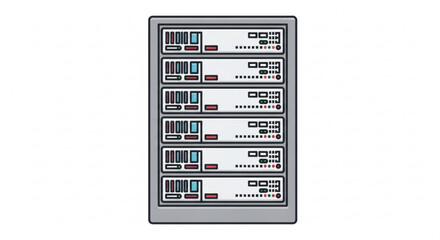 Server rack with multiple servers, data center equipment for network and cloud computing
