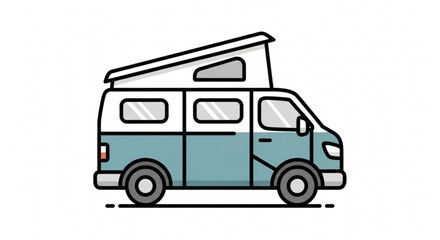 Illustration of a camper van with popup roof, perfect for travel and vacation design projects