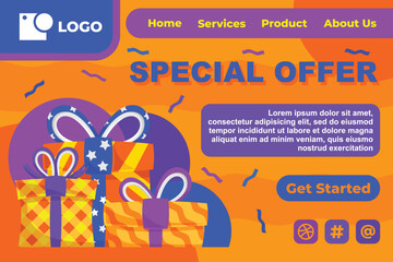 Gift Box in Various Bright Color for Special Offer Web Landing Page Banner Flat Cartoon Background