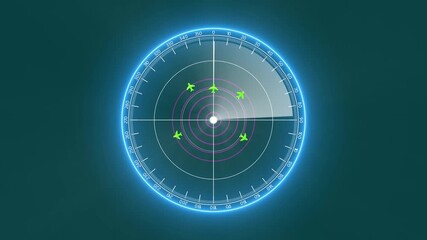 Abstract radar animated green in dark background. Radar Navigation is looking for objects. Searching process in futuristic interface Digital radar screen with targets on monitor in searching. panel, 