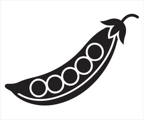 Black silhouette of pea pod with peas vector icon isolated on white background