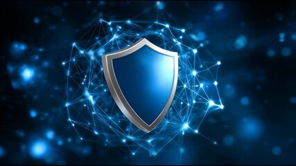 Futuristic digital silver coin for global cryptocurrency finance technology secure token protected by shield on vast network connection for total data privacy - Powered by Adobe