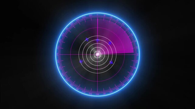 Abstract radar animated green in dark background. Radar Navigation is looking for objects. Searching process in futuristic interface Digital radar screen with targets on monitor in searching