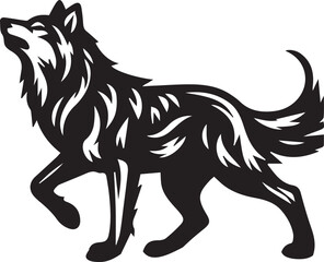 Howling Wolf Vector Silhouette - Wild Animal Logo Illustration