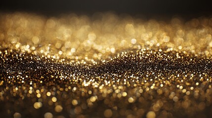 Shimmering gold glitter texture with a bokeh background in a dark setting