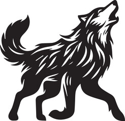 Howling Wolf Vector Silhouette - Wild Animal Logo Illustration