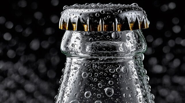 Cold drink bottle with water drops and condensation