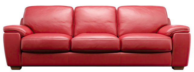 Red leather three-seater sofa