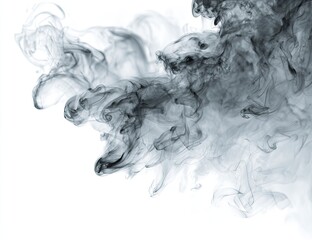 Abstract swirling grey smoke against white background
