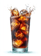 Refreshing soda with ice, splashing