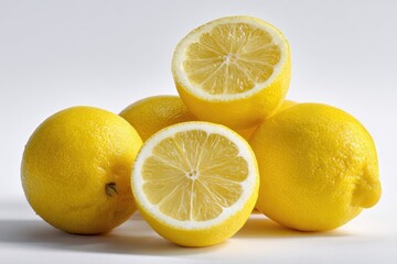 Fresh lemons, whole and halved, stacked