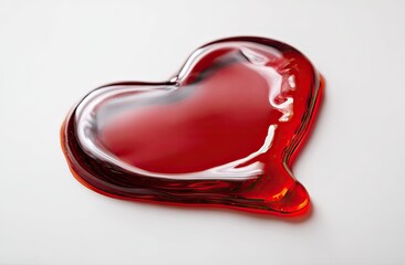 Red heart-shaped liquid blob on white