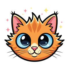 Fototapeta premium Adorable Orange Tabby Cat: A captivating close-up of an endearing orange tabby cat, its big, sparkling blue eyes exude warmth, accompanied by gentle pink accents and a charming smile.