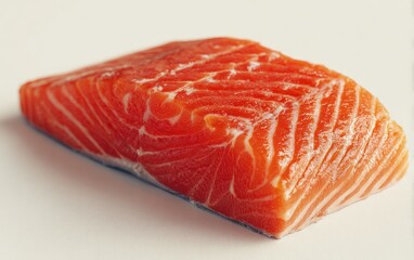 Fresh salmon fillet, vibrant red,  smooth texture,  simple white background