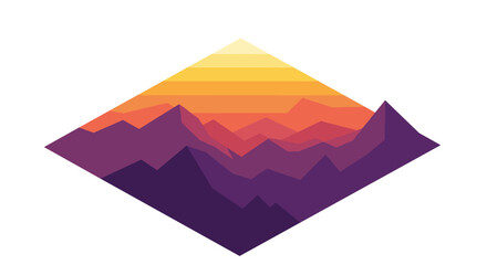 Geometric mountain landscape with vibrant sunset colors in minimalist style