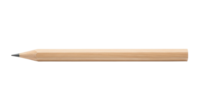 Isolated wooden pencil with a sharpened lead point in a horizontal position, studio shot