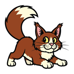 Cartoon Cat in Playful Pose: A charming cartoon cat, with a vibrant brown and white fur, strikes a playful pose, its cheerful expression hinting at mischief and fun.