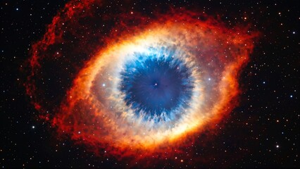 Naklejka premium Celestial Eye: A Stellar Nebula's Fiery Embrace Amidst Infinite Stars