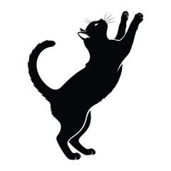Playful Black Cat Silhouette: A sleek silhouette of a black cat stretches playfully upwards, exuding a sense of agility and curiosity. This graphic illustration embodies feline grace.
