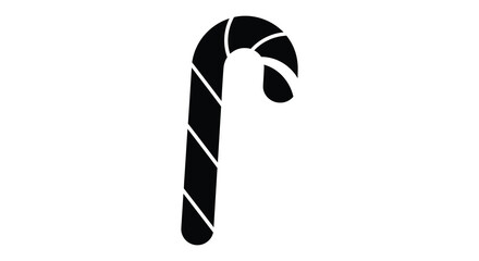 Simple black and white illustration of a classic curved candy cane shape
