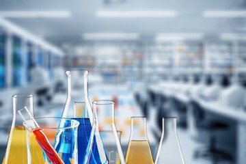 Scientist light colored liquid in flask in laboratory,