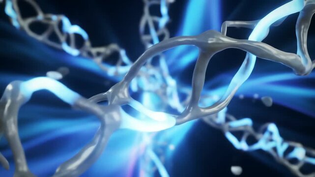 protein chains stretch and contract like dancers in a molecular ballet, light flowing along each movement like energy choreography