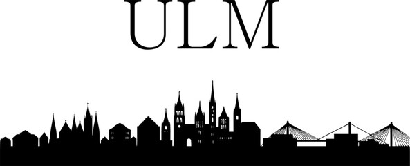 Fototapeta premium Ulm skyline horizontal banner. Ulm, Germany. Vector template for your design. Vector black silhouette. with white background. 