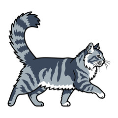 Obraz premium Majestic Cat's Stroll: An artistic illustration of a domestic cat strides with confidence, showcasing its detailed fur patterns, elegant posture, and serene expression.