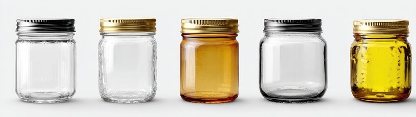 Empty glass jars with metal lids