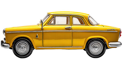 Yellow Classic Coupe Car Profile View on Transparent Background