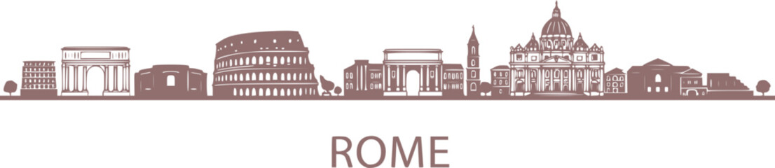 Rome city skyline horizontal banner. Black Rome city, Italy. Vector template for your design. Vector black silhouette. with white background
