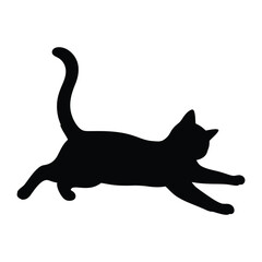 Whiskered Wanderer: A sleek black cat gracefully leaps across a clean space, its silhouette exuding playful energy and captivating charm.