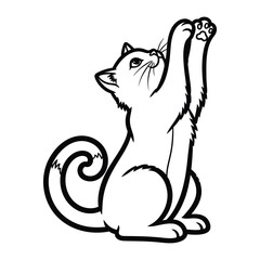 Playful Feline: A sleek, outlined illustration of a domestic cat, caught mid-leap with paw outstretched, showcasing its playful energy and charm. 