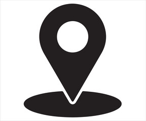 Black silhouette of location pin vector icon isolated on white for GPS and navigation