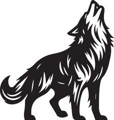 Howling Wolf Vector Silhouette - Wild Animal Logo Illustration