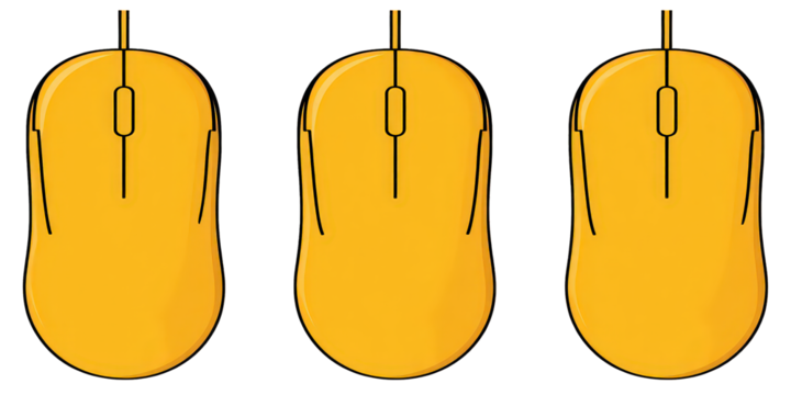 Three Bright Orange Computer Mice - Powered by Adobe