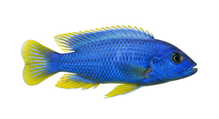 Isolated electric blue hap colorful tropical fish, aquatic freshwater cichlid animal