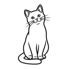 Smiling cat: A clean graphic outlines a cute cat seated elegantly, exuding charm and contentment. Simple style showcases its delicate whiskers and warm smile.