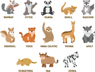 set of cute animal vector illustration