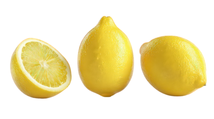 Three Sparkling Lemons on Transparent Background