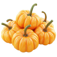 Pile of Five Small Orange Pumpkins with Green Stems mini isolated on a transparent background