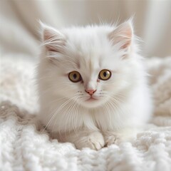Fototapeta premium Realistic White Kitten Isolated on White Background, High-Resolution