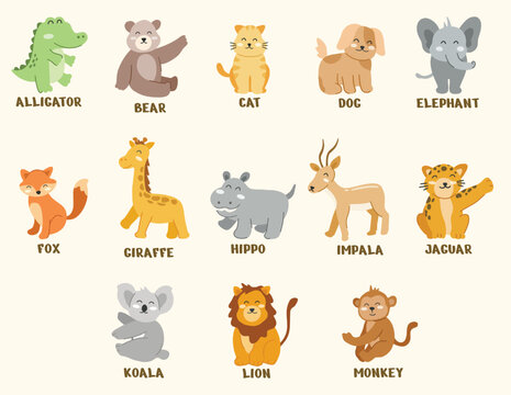 set of cute animal vector illustration