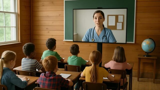 Online learning session classroom educational video engaging environment front view modern teaching methods