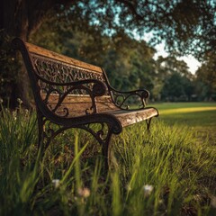 Rustic park bench bathed in sunlight (2)