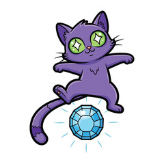 Magical Kitty and the Sparkling Orb: This whimsical illustration captures a purple feline playfully interacting with a radiant blue orb. The image exudes a sense of fantasy and childlike wonder.