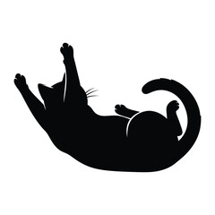 Silhouette of a Playful Cat: A charming silhouette of a playful cat, captured mid-roll, showcases elegance of feline posture and joyful spirit.