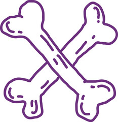 Handdrawn purple outline of two stylized bones crossed in a doodle style.