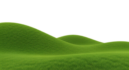 Isolated grassy hills landscape, idyllic green meadow with hummocks, lawn, spring fields